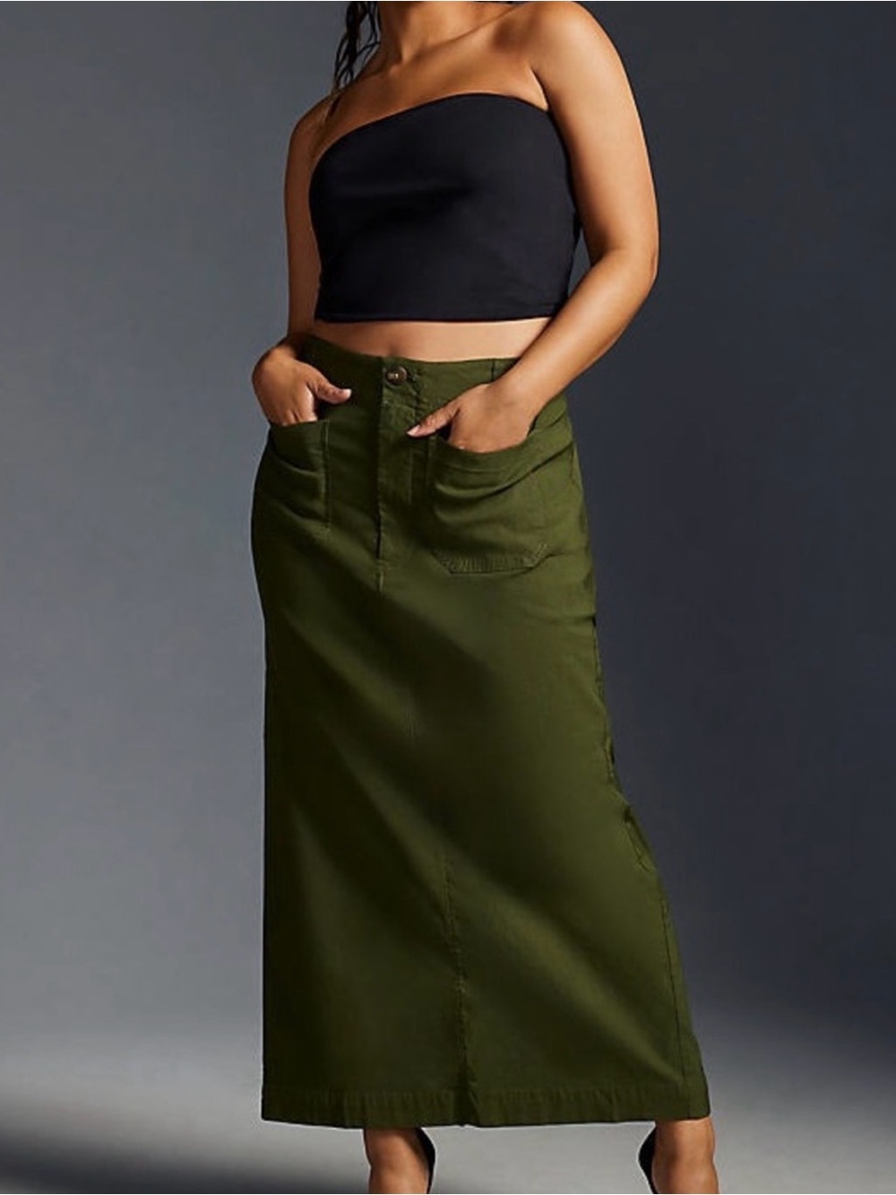 Anthropologie Maeve Colette Olive Stretch Maxi Skirt - Petite